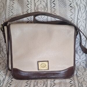 Elegant Cream and Brown Leather Bag with Gold Accent
